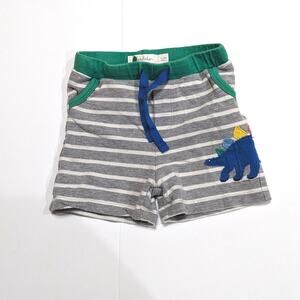 Baby Boden Shorts Boys Size 6-12m Gray Stripe Dinosaur Applique